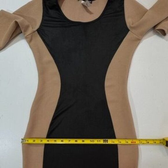 Love Chesley Black & Tan Colorblock Bodycon Dress 3/4 Sleeve Medium Midi Texture - Picture 9 of 9